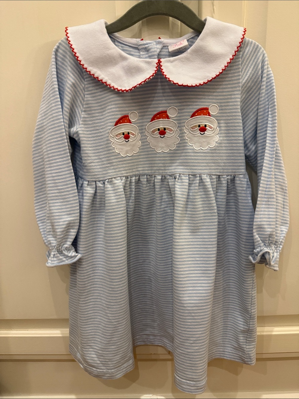 Stitch Fish Light Blue Striped Christmas Dress with Santa Appliqués